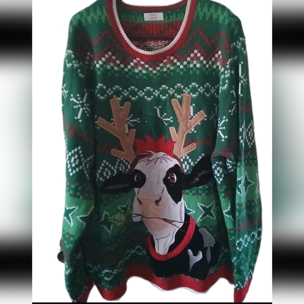 Holiday Time - Men's Ugly Christmas Reindeer Cow Sweater. Size 2XL (50-52)